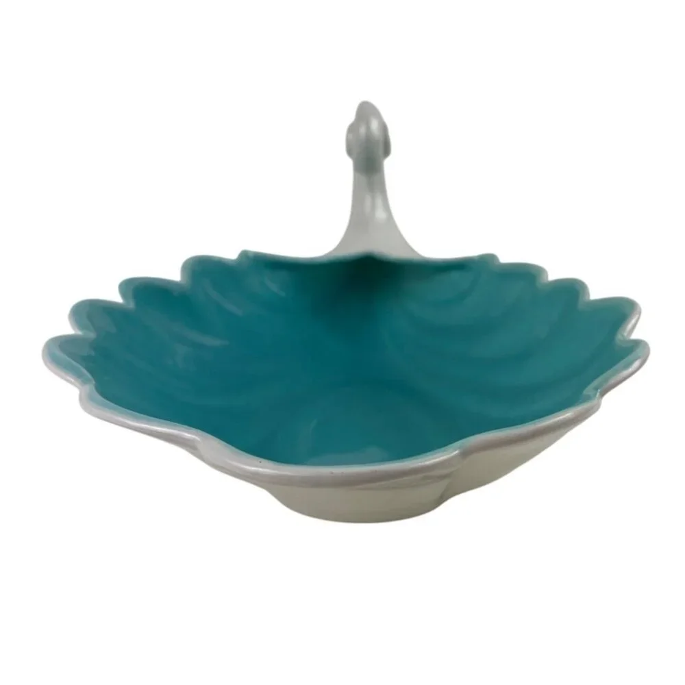 West Coast Pottery 202 California Shell Shaped White Turquoise Ceramic Bowl - Picture 3 of 13